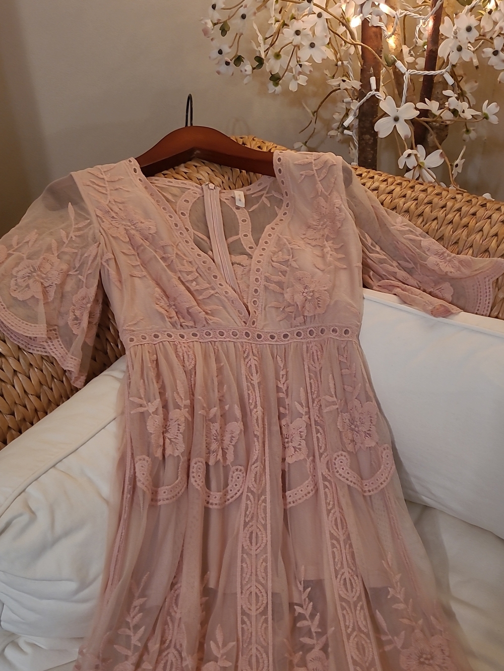Wishlist Sheer Lace Maxi Dress - Blush Pink - Picture 2 of 6